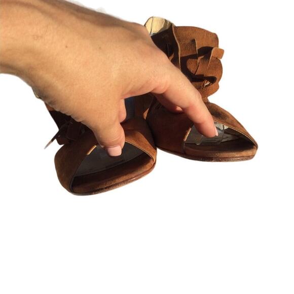 Amalfi sandals heels womens 10 M 10M fringe Italy western southwest tan suede - Picture 6 of 9